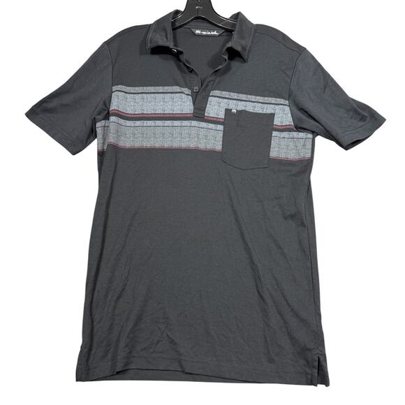 TravisMathew Black Gray Stripe Polo Shirt Size Small - Picture 2 of 8